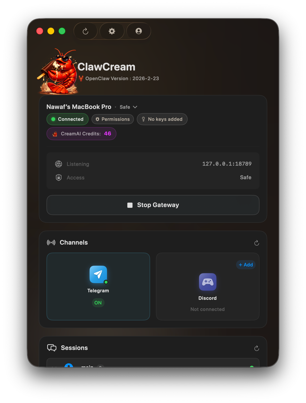ClawCream dashboard